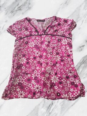 Pink Floral V-Neck Scrub Top